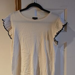 Ann Taylor Factory White Flutter Sleeve Cap Tee